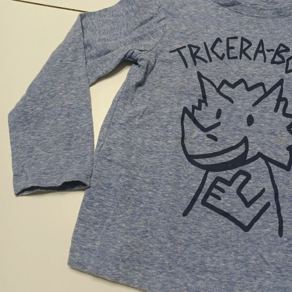 The Childrens Place T-Shirt Boys 3T Blue Tricera-Boss Long Sleeve Crew Neck Tee